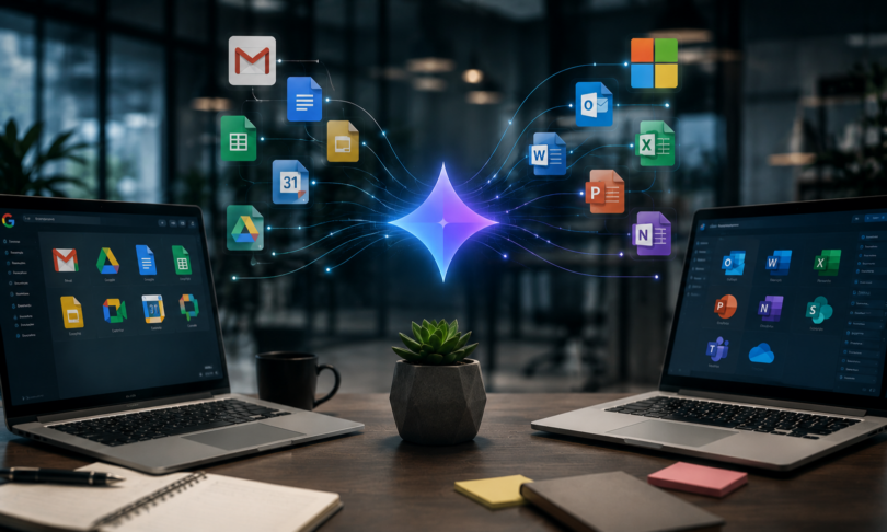 Unifique o Workspace e Office 365 com o Gemini Enterprise. Crie um hub de inteligência seguro, elimine silos e automatize processos com IA.