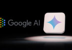 Um close do logotipo do Gemini IA do Google em um fundo preto.