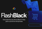 Um fundo preto com as palavras "FlashBlack - Descobertas da últma black friday para a próxima temporada." e um carrinho de compras.