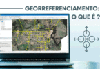 A imagem apresenta um notebook com a simulação de um processo de georreferenciamento em determinados pontos de um terreno. A imagem contém o texto "Georreferenciamento: o que é?"