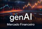 Imagem com gráficos ao fundo simbolizando a automação de processos na análise de dados. À frente, há o escrito "Google Gen AI Mercado Financeiro".