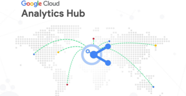 Um fundo branco com um mapa do mundo e as palavras google cloud nele. A imagem representa a capacidade de compartilhamento de dados entre empresas em todo o mundo com o Analytics Hub.